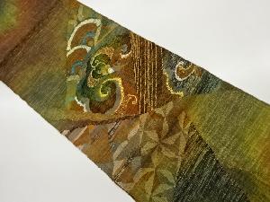 手織り紬　紙布　抽象模様織り出し名古屋帯